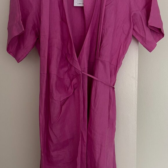 NWT & Other Stories Pink Linen Diagonal Wrap Dress (size 12) - Picture 2 of 6